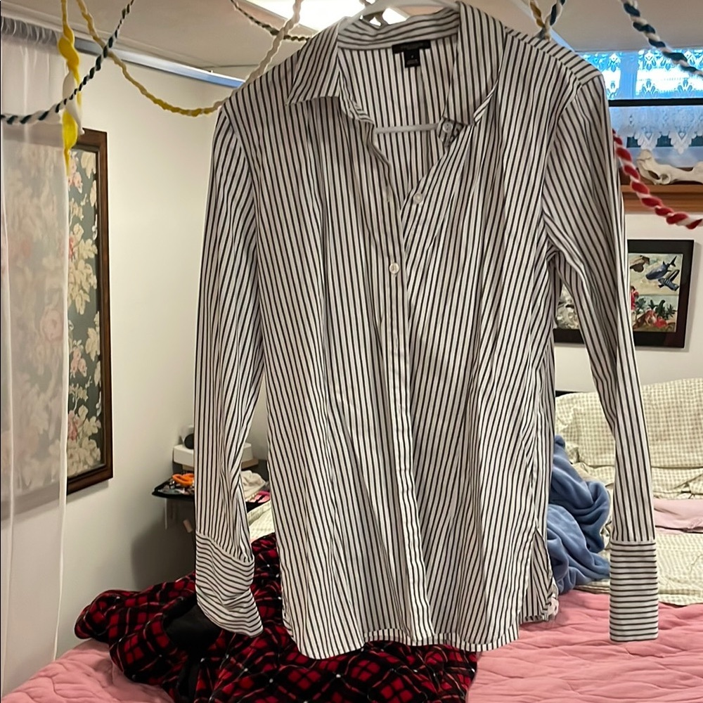 Ann Taylor Black and White Striped Blouse